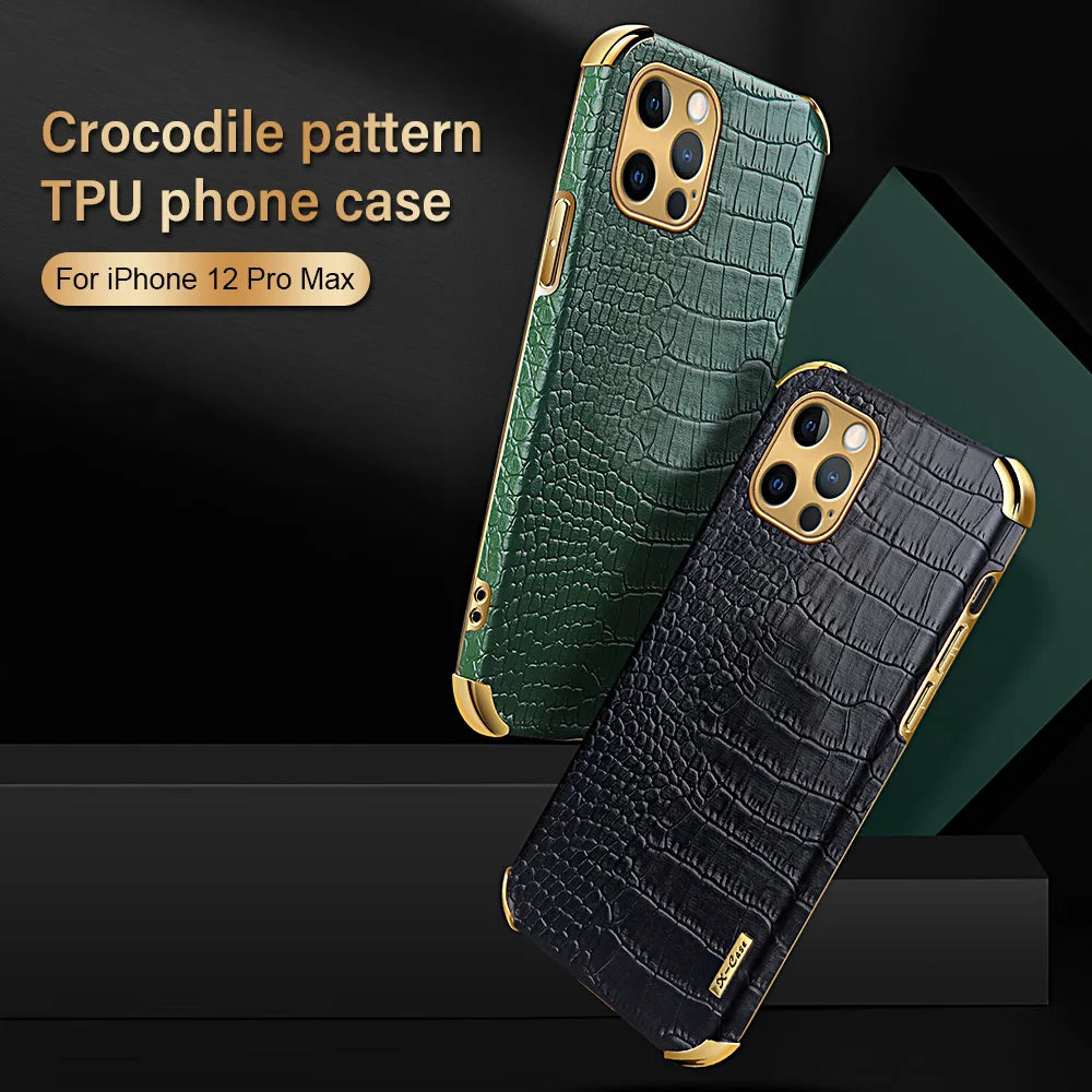 Luxury Crocodile Leather Phone Case For IPhone 14 13 12 11 15 Pro Max 14 Plus 15 14 13 12 For IPhone 14pro 13pro 15pro Back Case