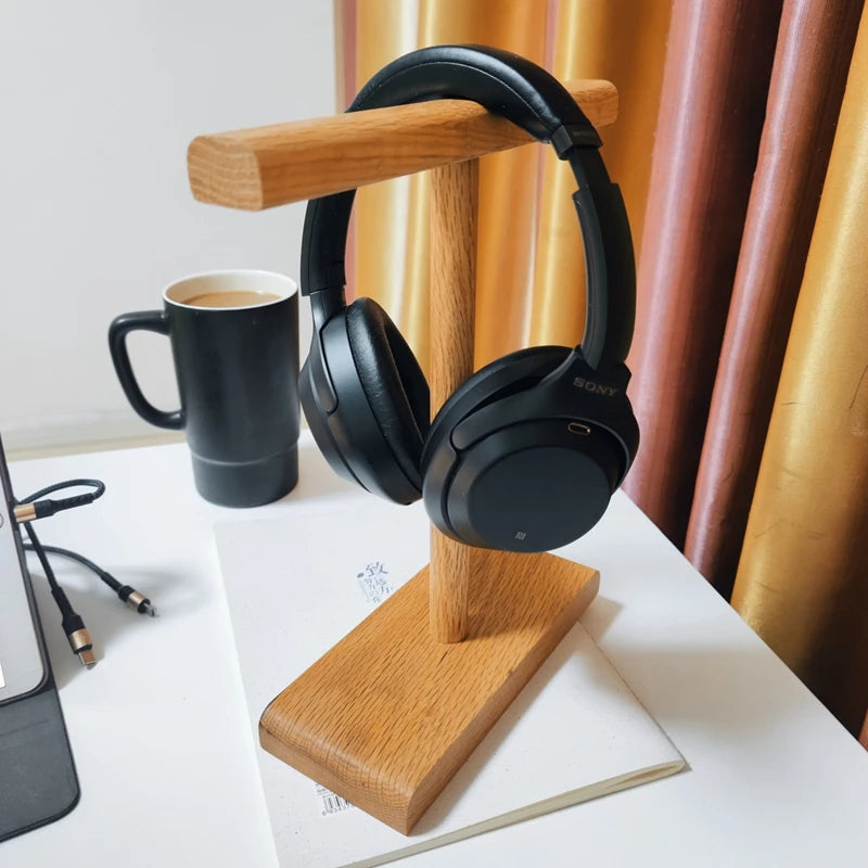 T Shape Headset Display Shelf Desk Hanger Wooden Stand Holder for Headphones Stands Storage Brackets Home Storage Organizer