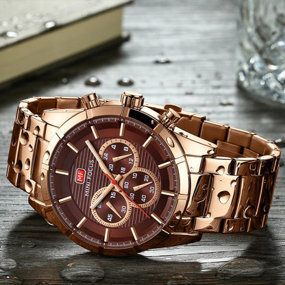 Top Brand Luxury Quartz Watch Men Stainless Steel Strap Brown Dial