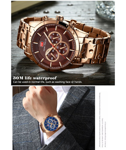 Top Brand Luxury Quartz Watch Men Stainless Steel Strap Brown Dial