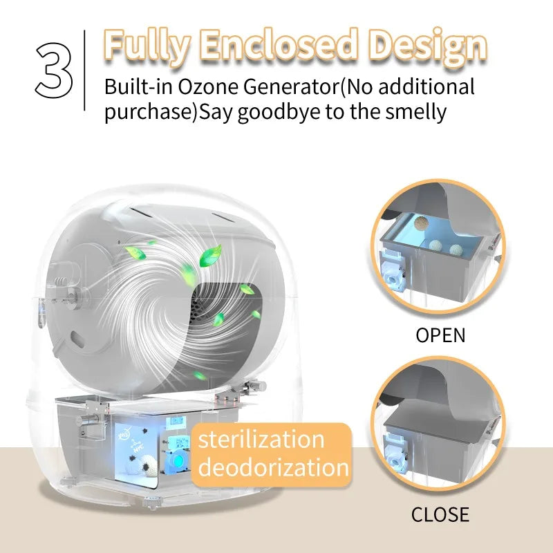 Large Intelligent Automatic Cat Toilet Deodorizing White Self Cleaning Bag Automatically Closed Litter Box Pad Pet Supplies
