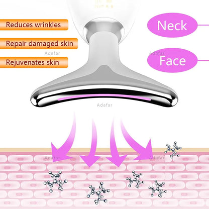 Neck Facial Beauty Machine Skin Tighten Double Chin Anti Reduce Wrinkles Removal Lifting Ions EMS Forhead Massage Tool 24K Serum