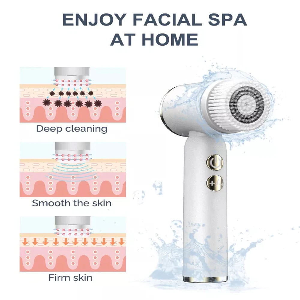 LED Electric Facial Cleansing Brush 6 In 1 Face Cleaner Blackhead Removal Pore Clean Skin Rejuvenation Beauty Care Device