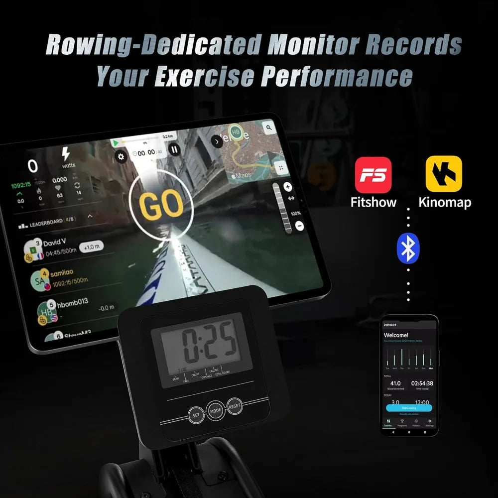 Rowing Machine 350LB Weight Capacity for Home use with Big LCD Monitor Water Row Machine, Tablet Holder