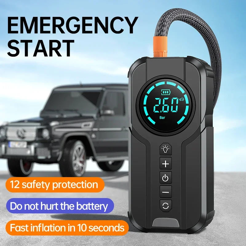 Ultimate 4 In 1 Car Battery Jump Starter, Air Pump, Power Bank, Portable Phone Charger, Lighting, Portable Air Compressor, Tyre Inflator for 6.0L Gasoline and 4.0L Diesel Engines