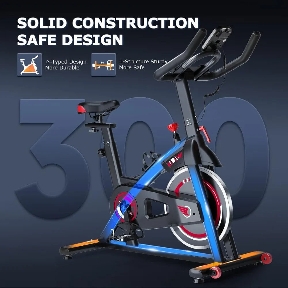 Exercise bike, home stationary, with silent belt drive, heavy-duty flywheel, comfortable saddle and LCD display, Exercise Bike